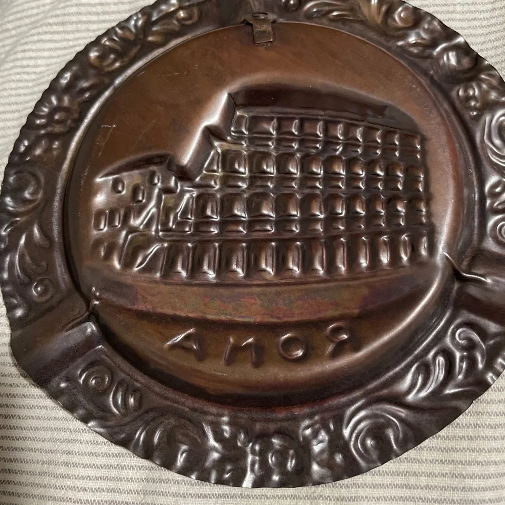 3 Souvenir Roma Vintage Embossed Copper Ashtrays